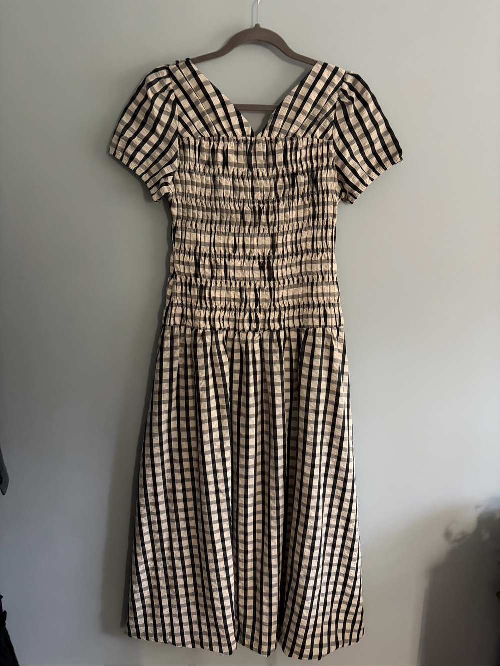 Bohme Black & Cream Gingham Smocked Midi Dress